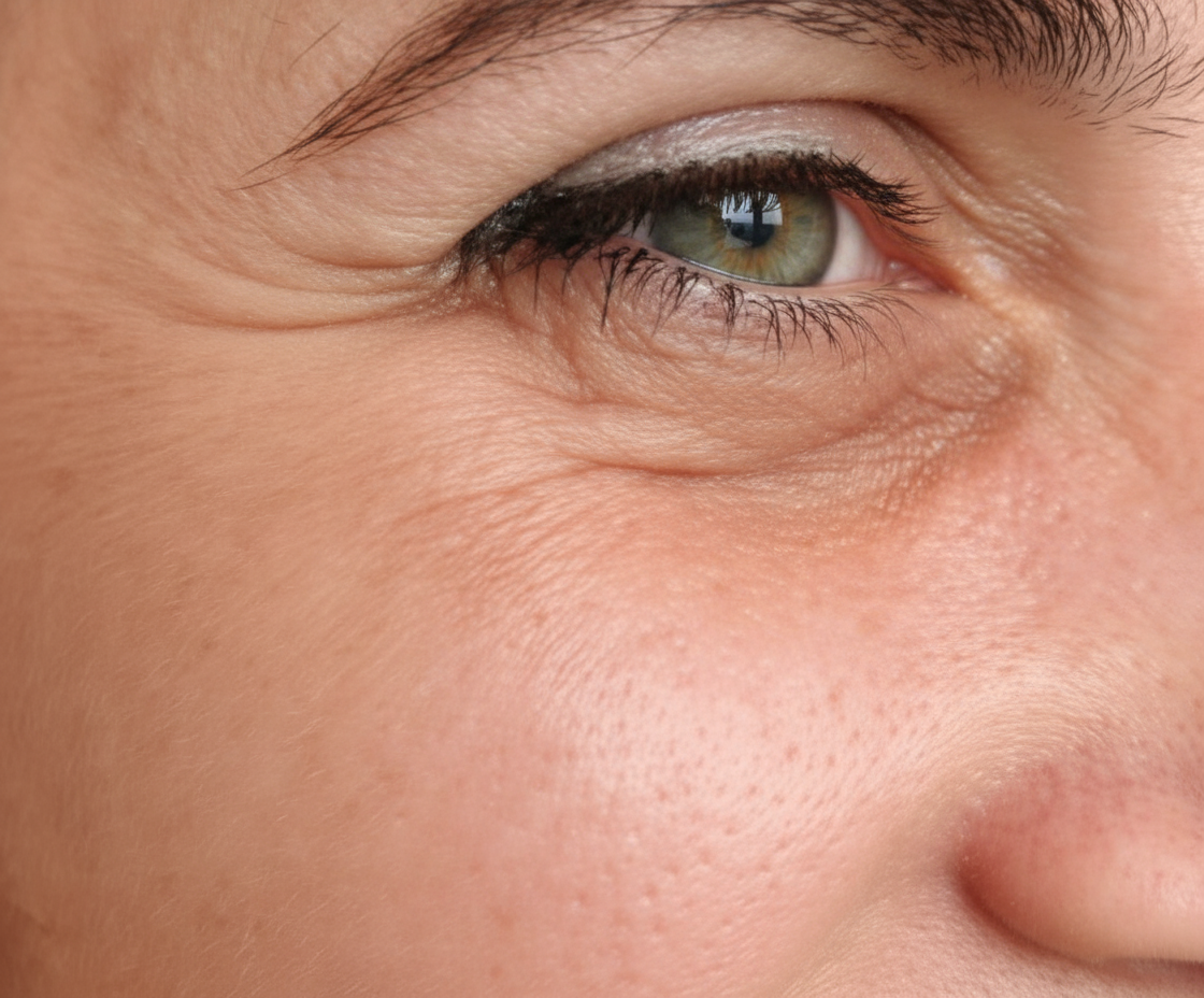 Close-up of a person's eye with visible skin texture