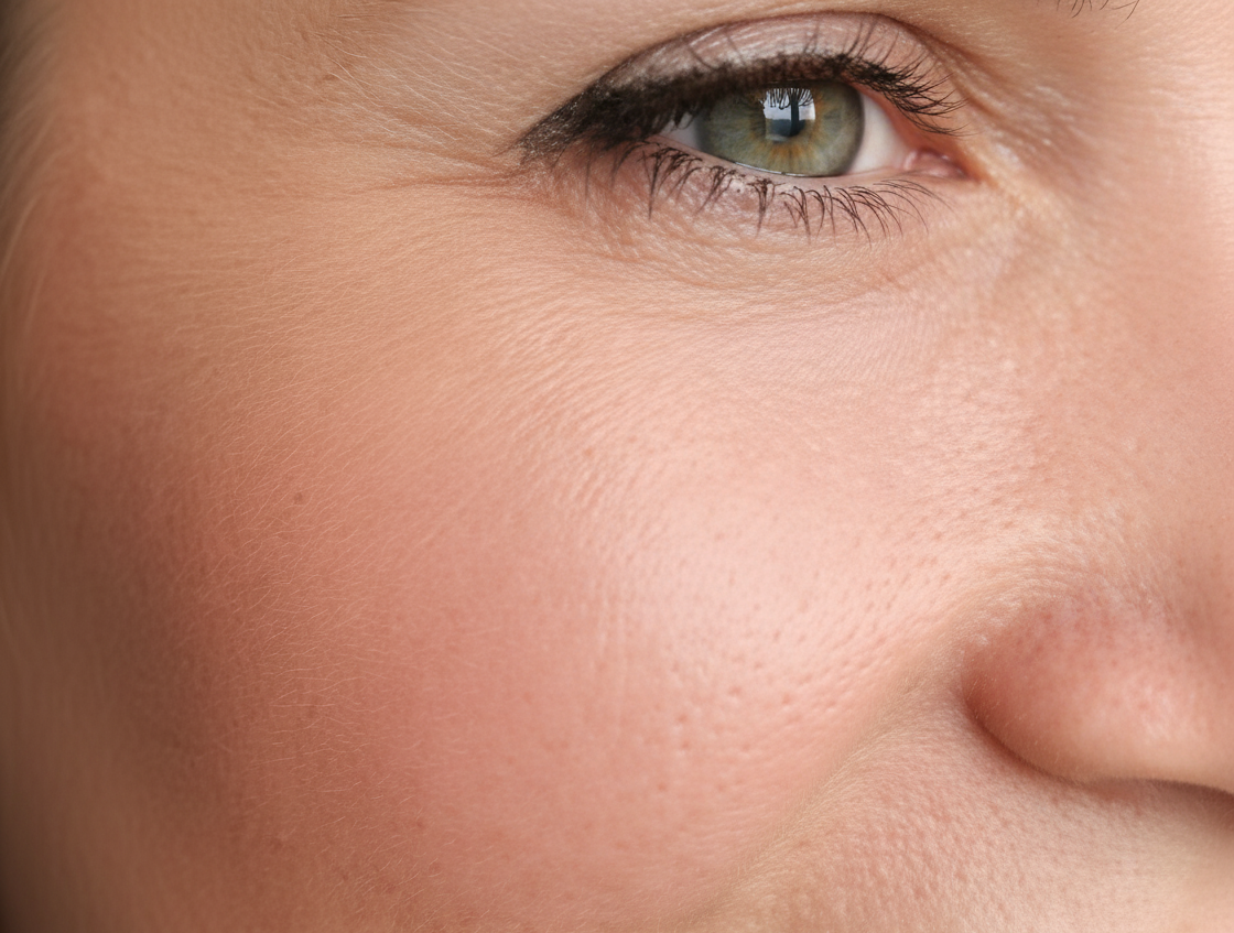 Close-up of a person's eye with detailed skin texture